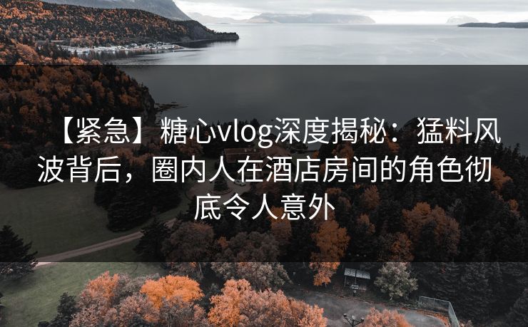 【紧急】糖心vlog深度揭秘：猛料风波背后，圈内人在酒店房间的角色彻底令人意外