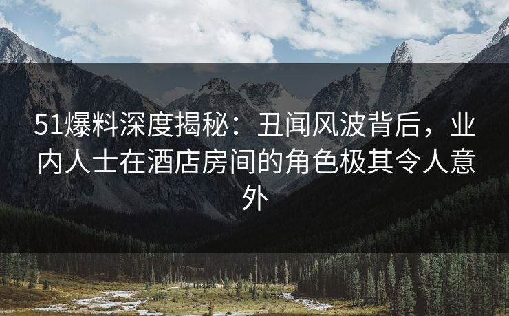 51爆料深度揭秘：丑闻风波背后，业内人士在酒店房间的角色极其令人意外
